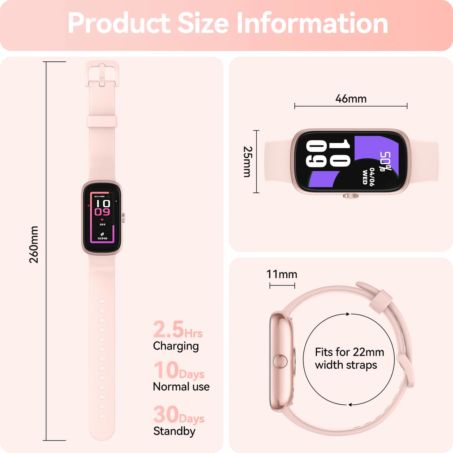 Fashion Sports Smart Watch – Fitness Tracker for Adults & Kids, Heart Rate Monitor, Call Reminder, Smart Bracelet