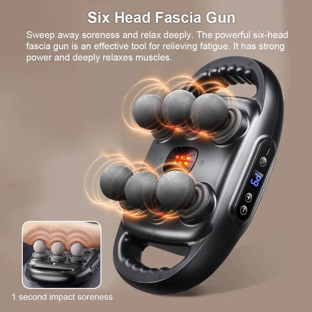 Muscle Massager Gun – Six-Head Fascia Gun for Deep Tissue Relief & Professional Muscle Recovery