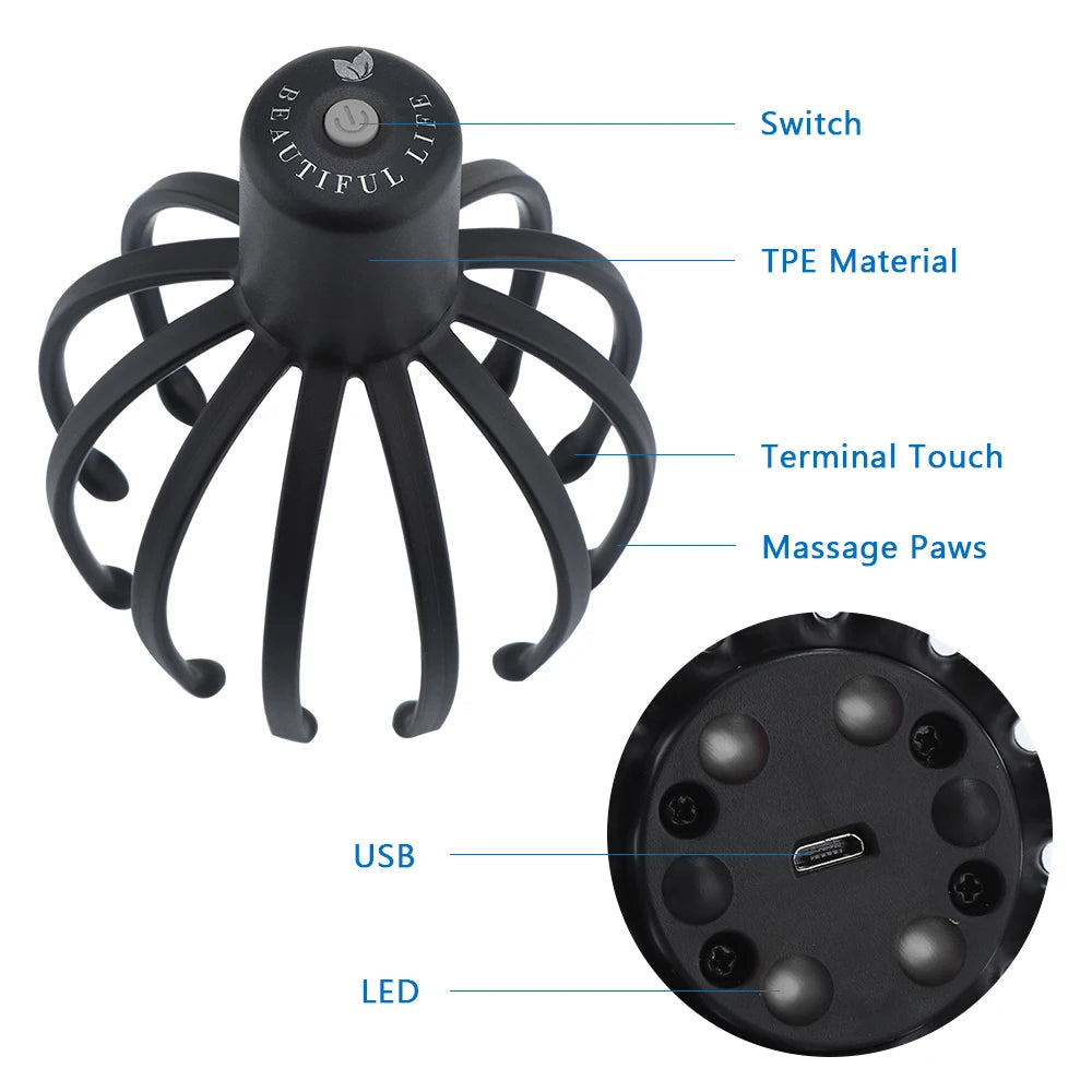 Rechargeable Head Massage Device – 3 Adjustable Gears with 12 TPE Claws for a Relaxing Scalp Massage