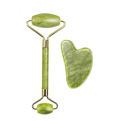 Natural Stone Jade Roller & Gua Sha Massage Set – SPA-Grade Facial & Body Relaxation Tools