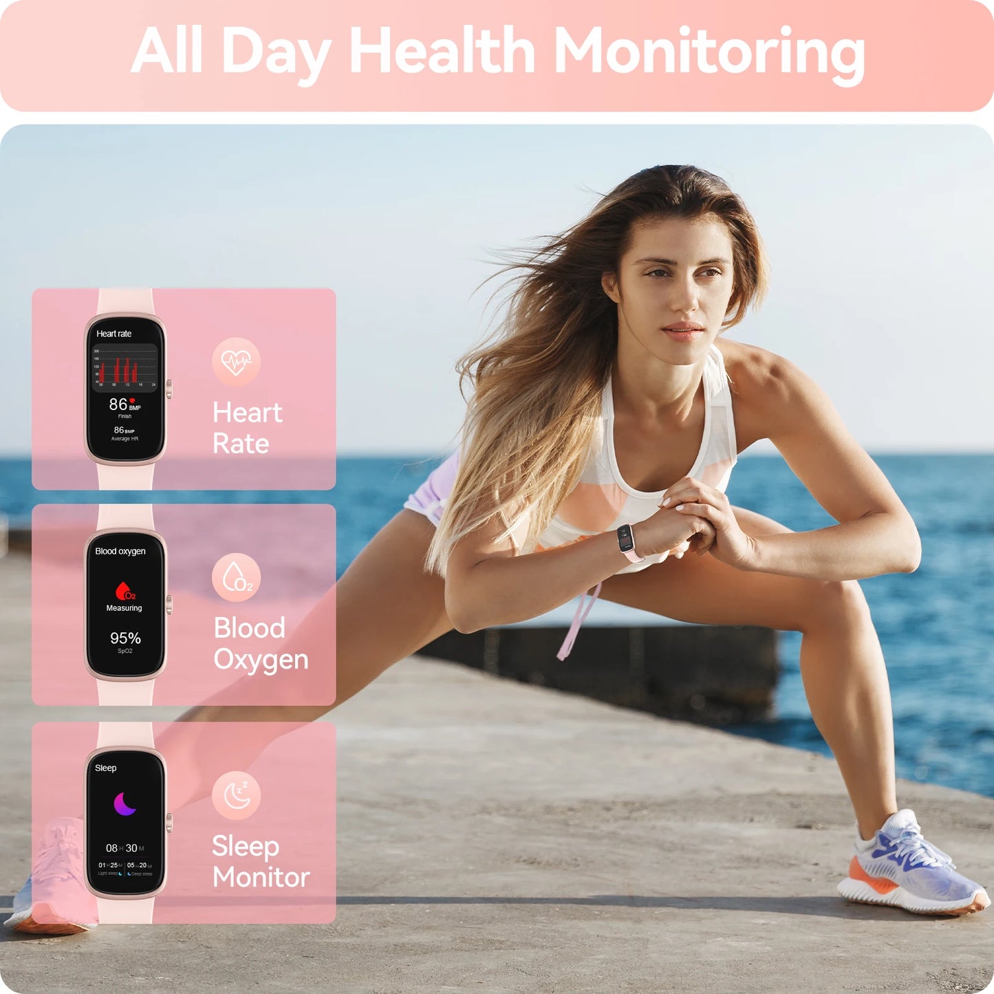 Fashion Sports Smart Watch – Fitness Tracker for Adults & Kids, Heart Rate Monitor, Call Reminder, Smart Bracelet