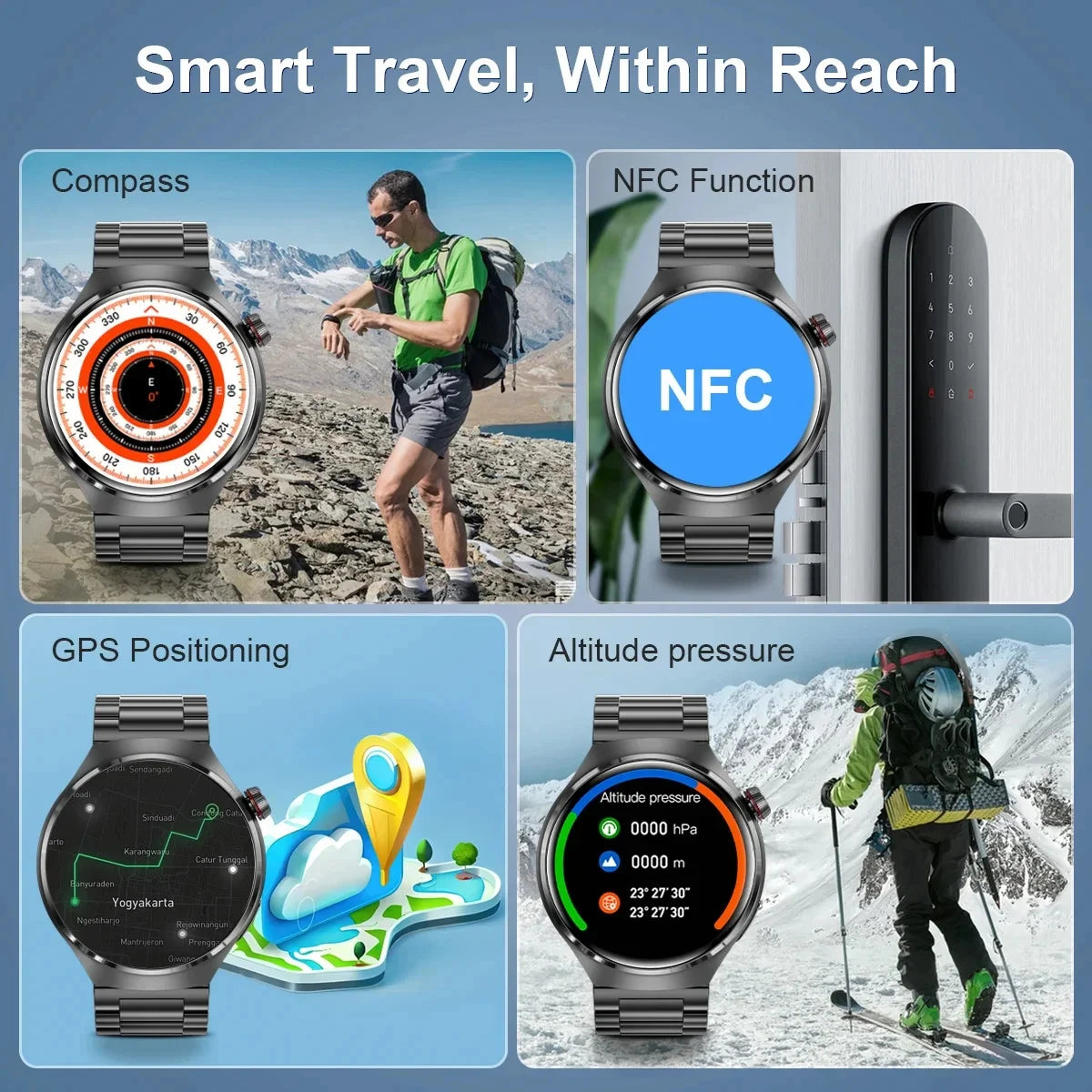 Smartwatch: Heart Rate Monitor, Bluetooth Call, NFC, GPS, IP68 Waterproof