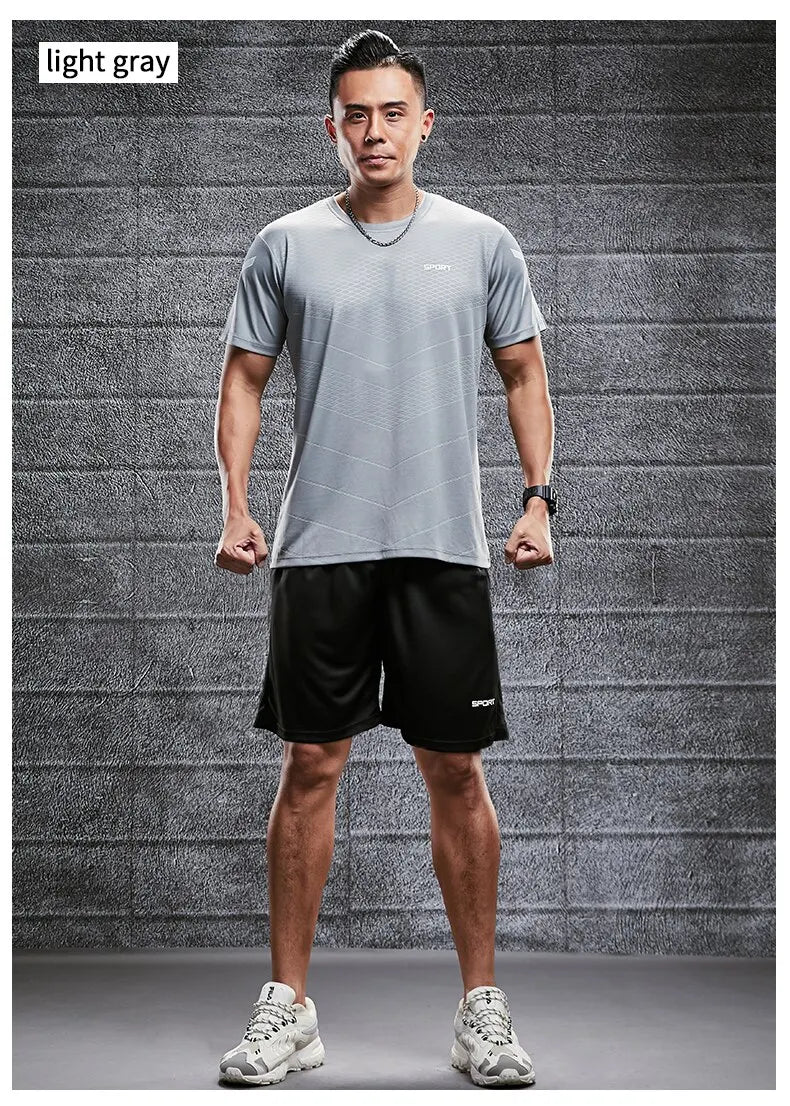 Roamstow Men’s Summer Sportswear Set – Ice Silk Training T-Shirt & Shorts for Basketball & Fitness