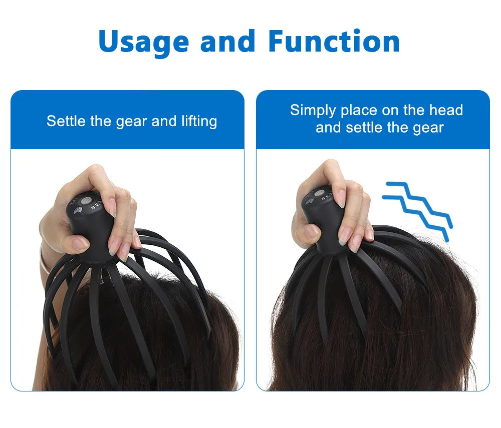 Rechargeable Head Massage Device – 3 Adjustable Gears with 12 TPE Claws for a Relaxing Scalp Massage