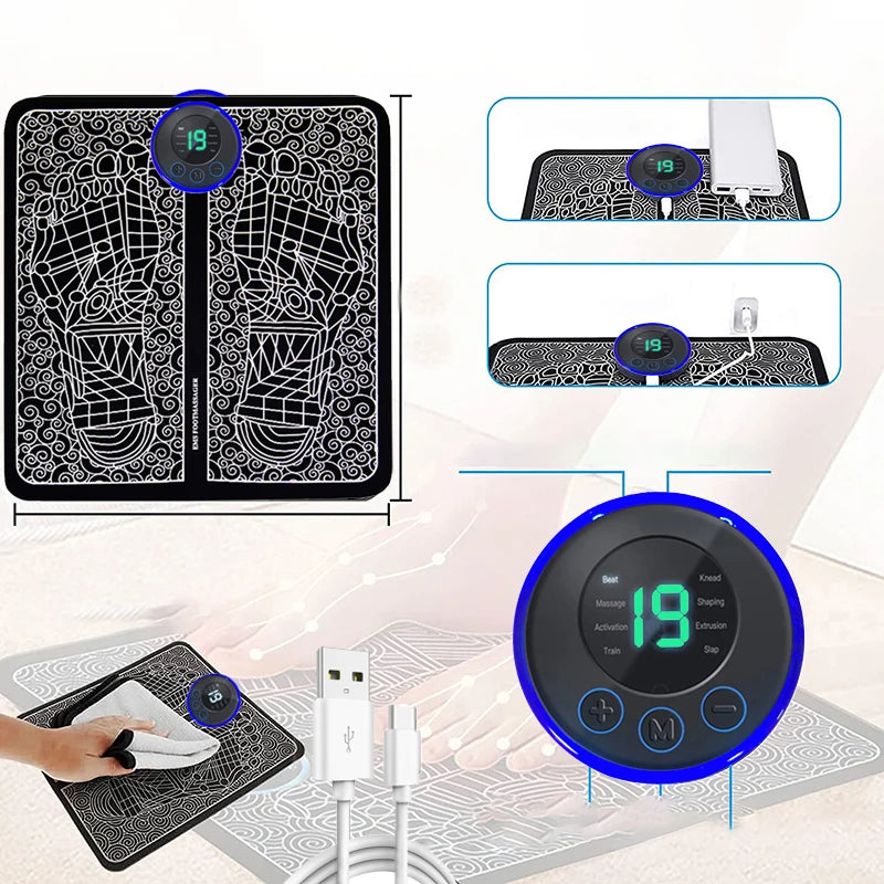 Foot Massager Sole Massage Pad – 8 Modes, 19 Levels of Muscle Stimulation for Relaxation