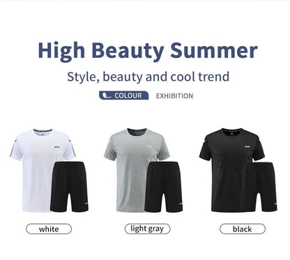 Roamstow Men’s Summer Sportswear Set – Ice Silk Training T-Shirt & Shorts for Basketball & Fitness