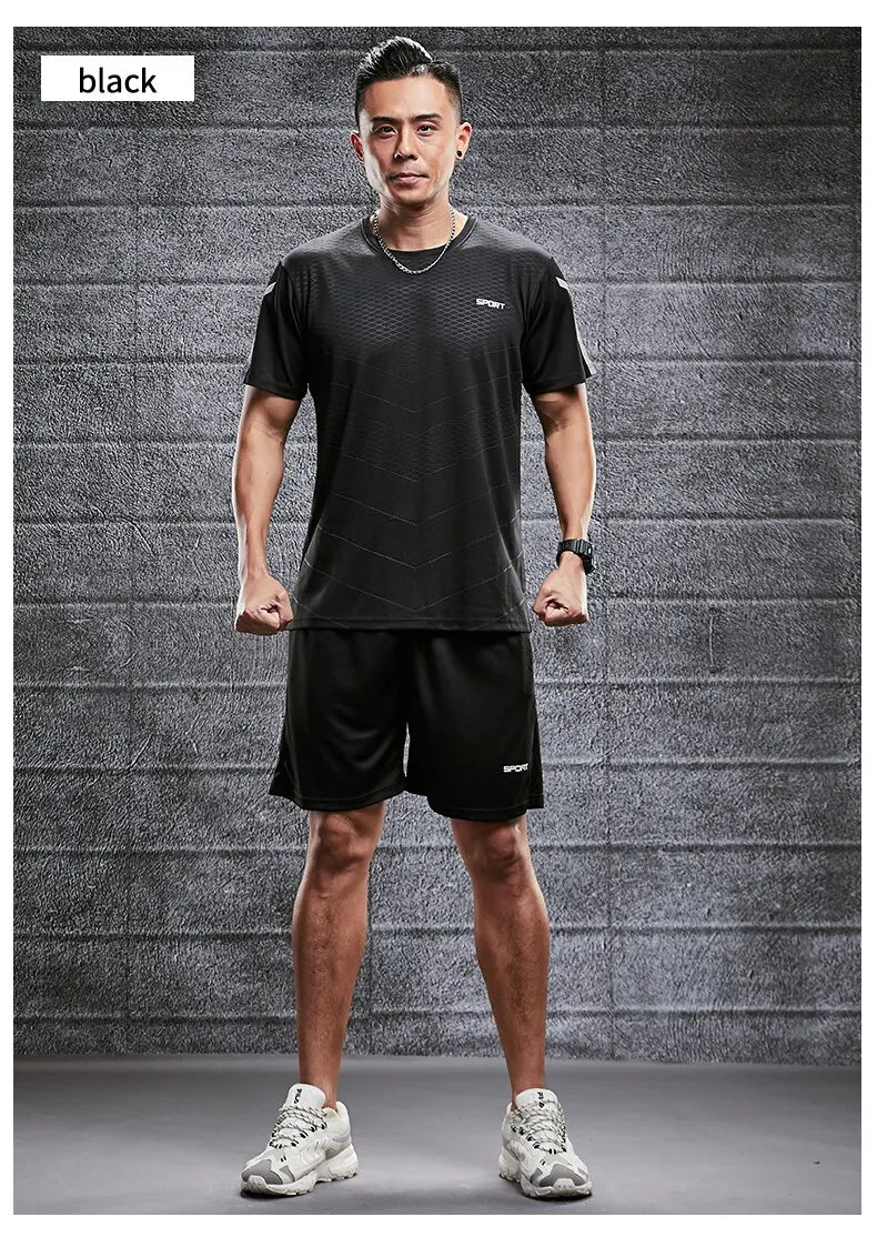 Roamstow Men’s Summer Sportswear Set – Ice Silk Training T-Shirt & Shorts for Basketball & Fitness