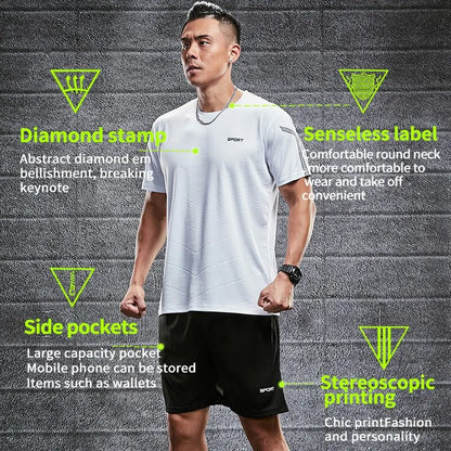 Roamstow Men’s Summer Sportswear Set – Ice Silk Training T-Shirt & Shorts for Basketball & Fitness