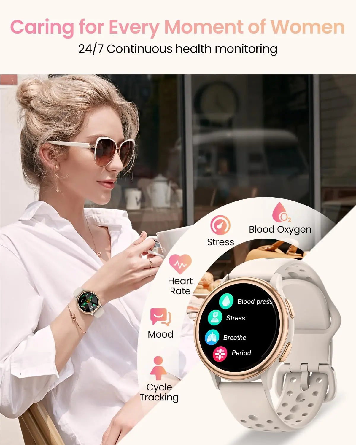 Roamstow Smart Watch for Women – Fitness Tracker with 400+ Watch Faces & Health Features