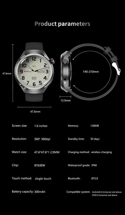 Smartwatch: Heart Rate Monitor, Bluetooth Call, NFC, GPS, IP68 Waterproof