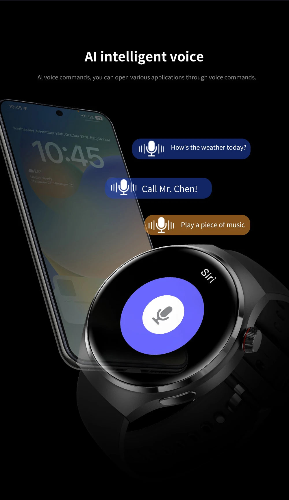 Smartwatch: Heart Rate Monitor, Bluetooth Call, NFC, GPS, IP68 Waterproof